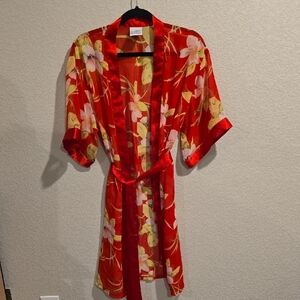 Sweet Whispers by Élan Red Floral Satin Robe - Size Medium